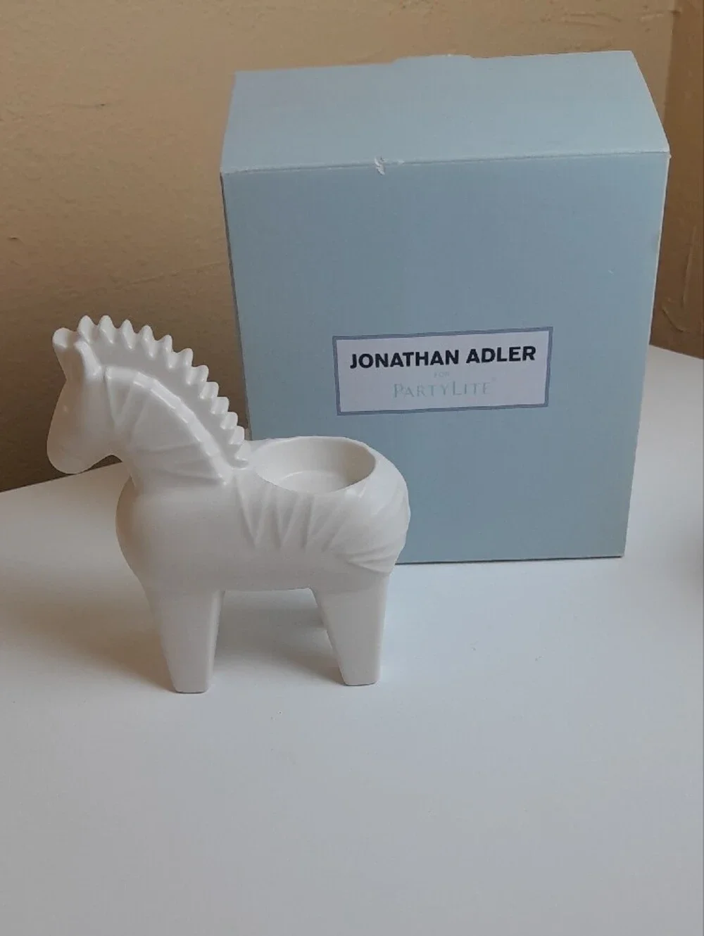 Jonathan Adler Party Lite White Ceramic Zebra Tealight  Holder